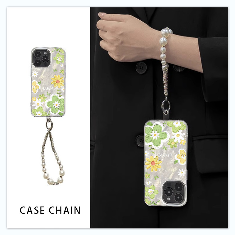 【Case+Chain】Nudesign Lukisan minyak bunga Sesuai untuk phone case iphone 15 aesthetic iphone 16 pro 