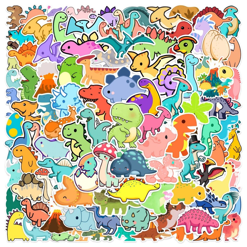 

100 Q-version Little Dinosaur Graffiti Stickers, Water Cup Creative DIY Skateboarding Stationary Phone Decor Children Stickers