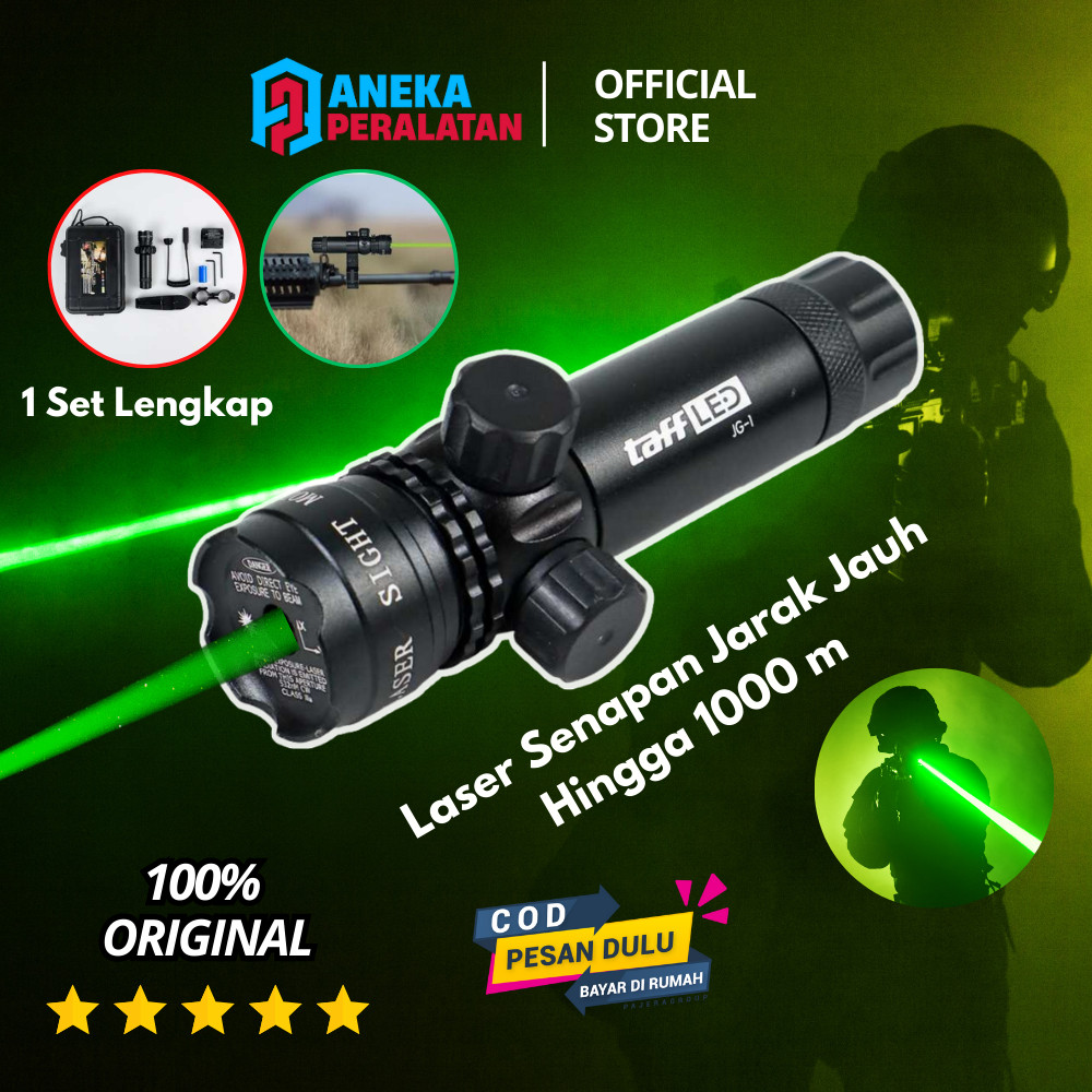 LASER SENAPAN NYALA HIJAU/MERAH Tactical Green/ RED Dot Laser Scope Mount+Baterai+Charger FULLSET to