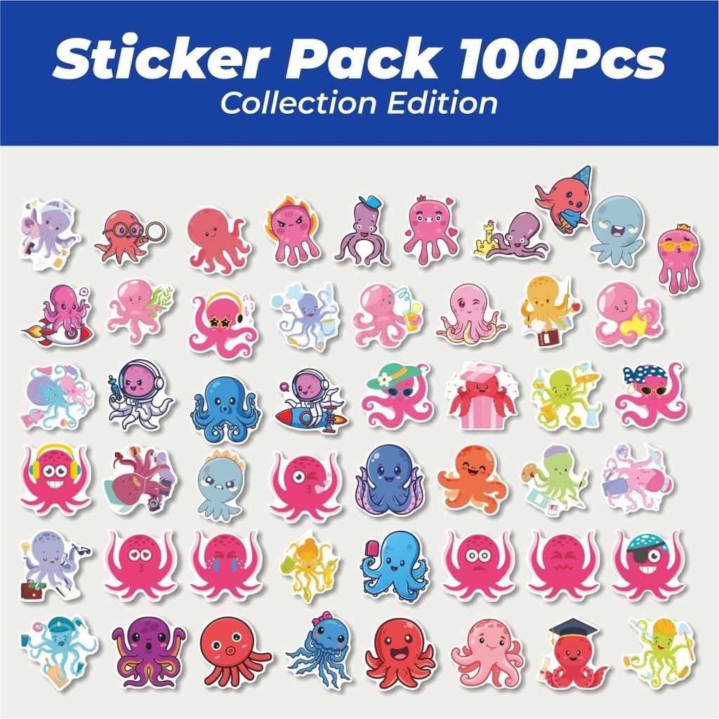 

Hot Hewan Gurita Lucu Anti Air Stikers Berperekat Waterproof Sticker Decal Buat Motor Helm Buku Journal Koper Casing HP Laptop Botol Minum
