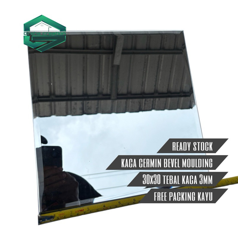 READY kaca cermin bevel 30x30 kaca cermin bevel dinding moulding tebal 3mm