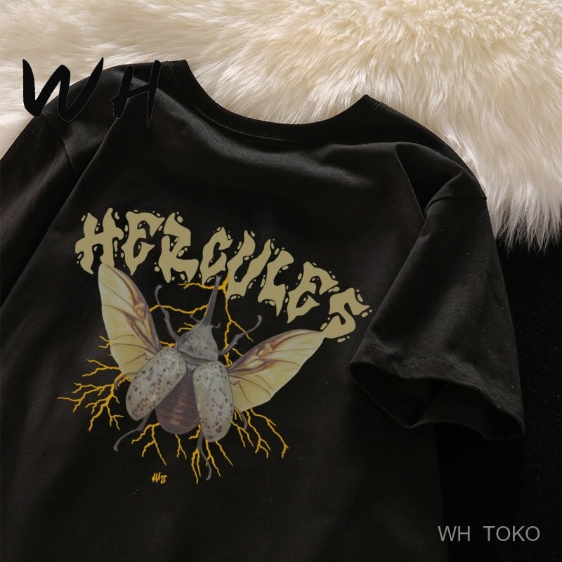 WH Oversize Tshirt Kumbang Hercules Kaos Distro Pria & Wanita Atasan lengan pendek streetwear boy & 