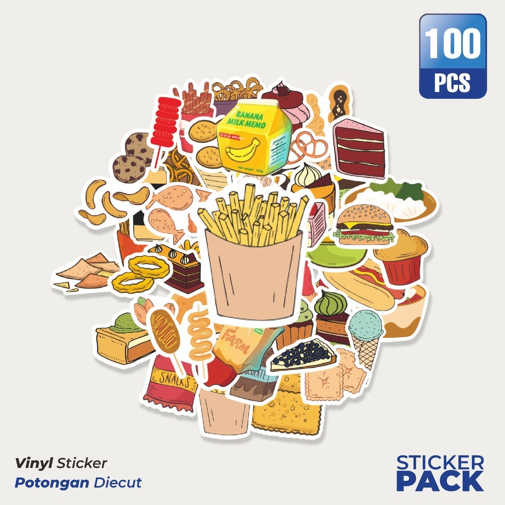 

MURAH 100 PCS Stiker Snack [Makanan] Waterproof Aesthetic- Untuk Laptop, Motor, dan Helm - Paper Stationery Pack