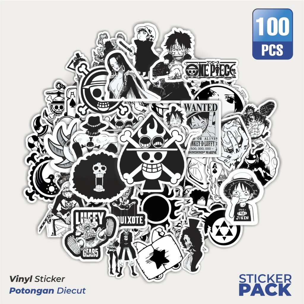 

MURAH 100 PCS Stiker Anime One Piece Black & White Versi 12 Waterproof Aesthetic- Untuk Laptop, Motor, dan Helm - Paper Stationery Pack