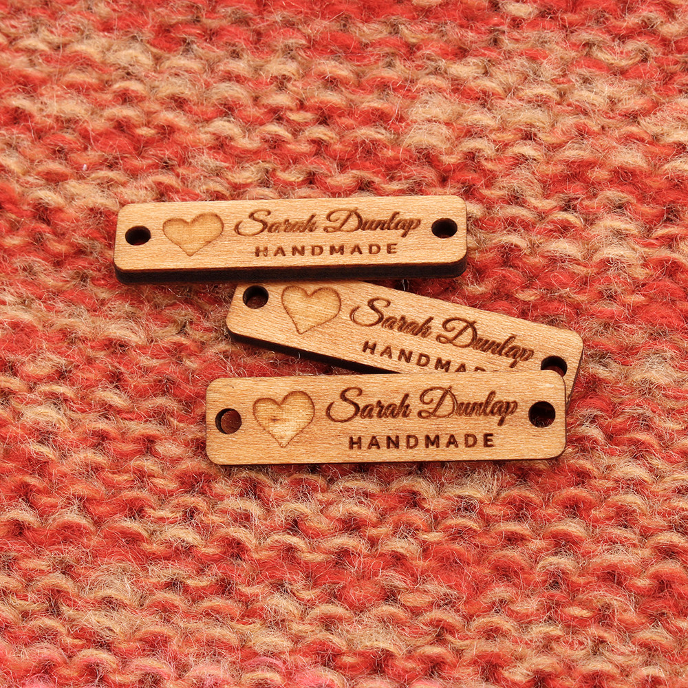 

Wooden labels, knit labels, Custom Design, custom engraving, Logo or TextPersonalized Brand, Icon options (WD3153)