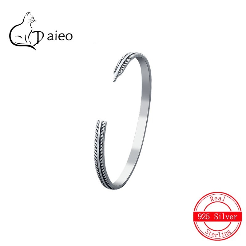 Gelang Daun Bulu Perak Thailand Gaya Pasangan Vintage