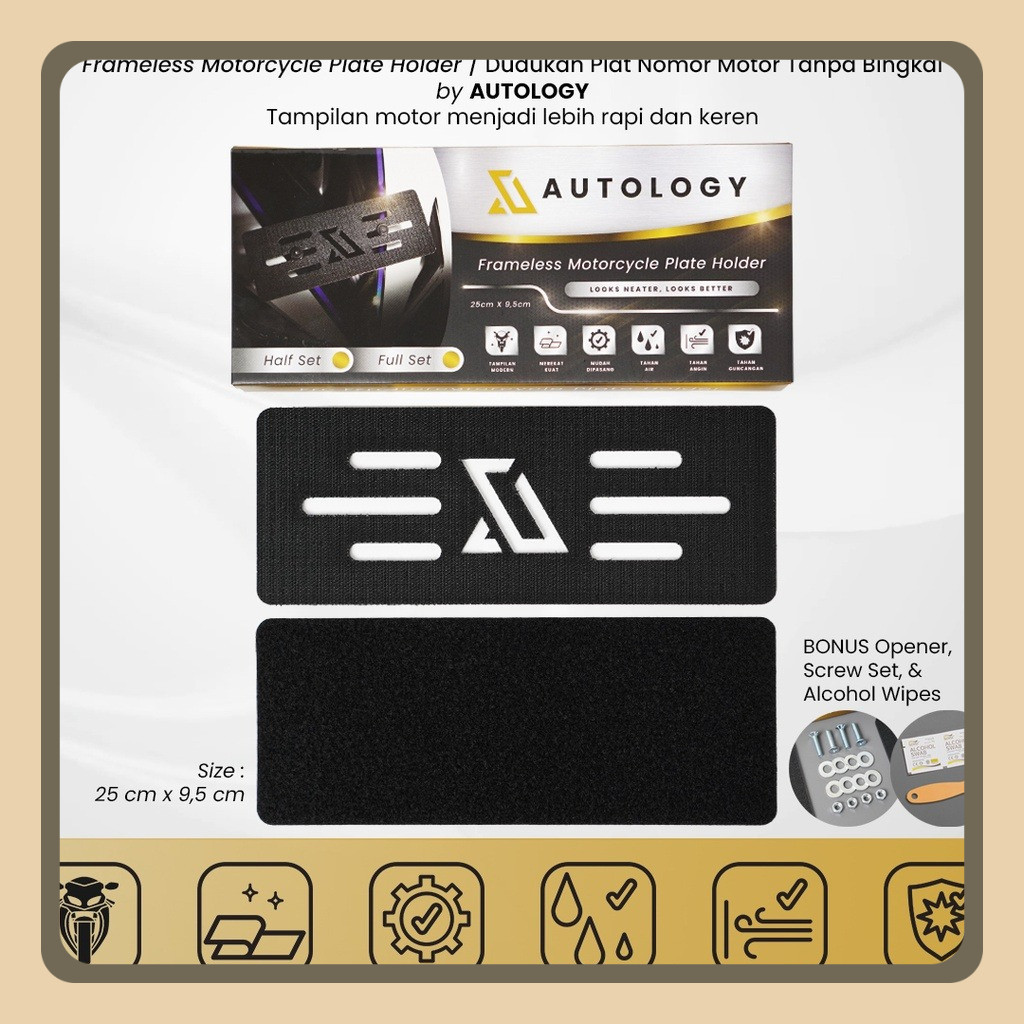 Autology Frameless Motor Plate Holder | Dudukan Plat Nomor Motor Model Frameless Plate