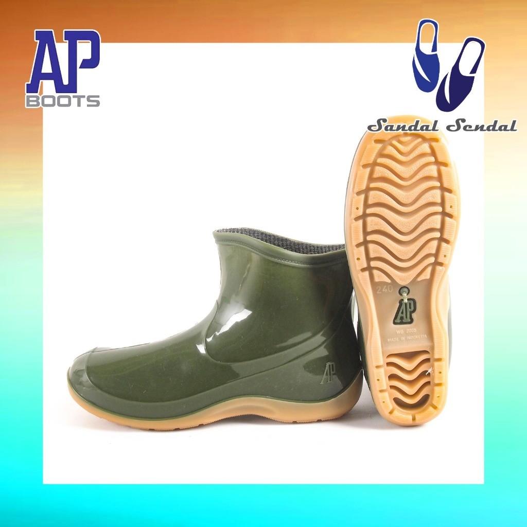 TERLARIS Sepatu Boot Pendek AP 2005 Hijau Glossy AP Boots Fashion Wanita Karet Anti Slip dan Air Lok