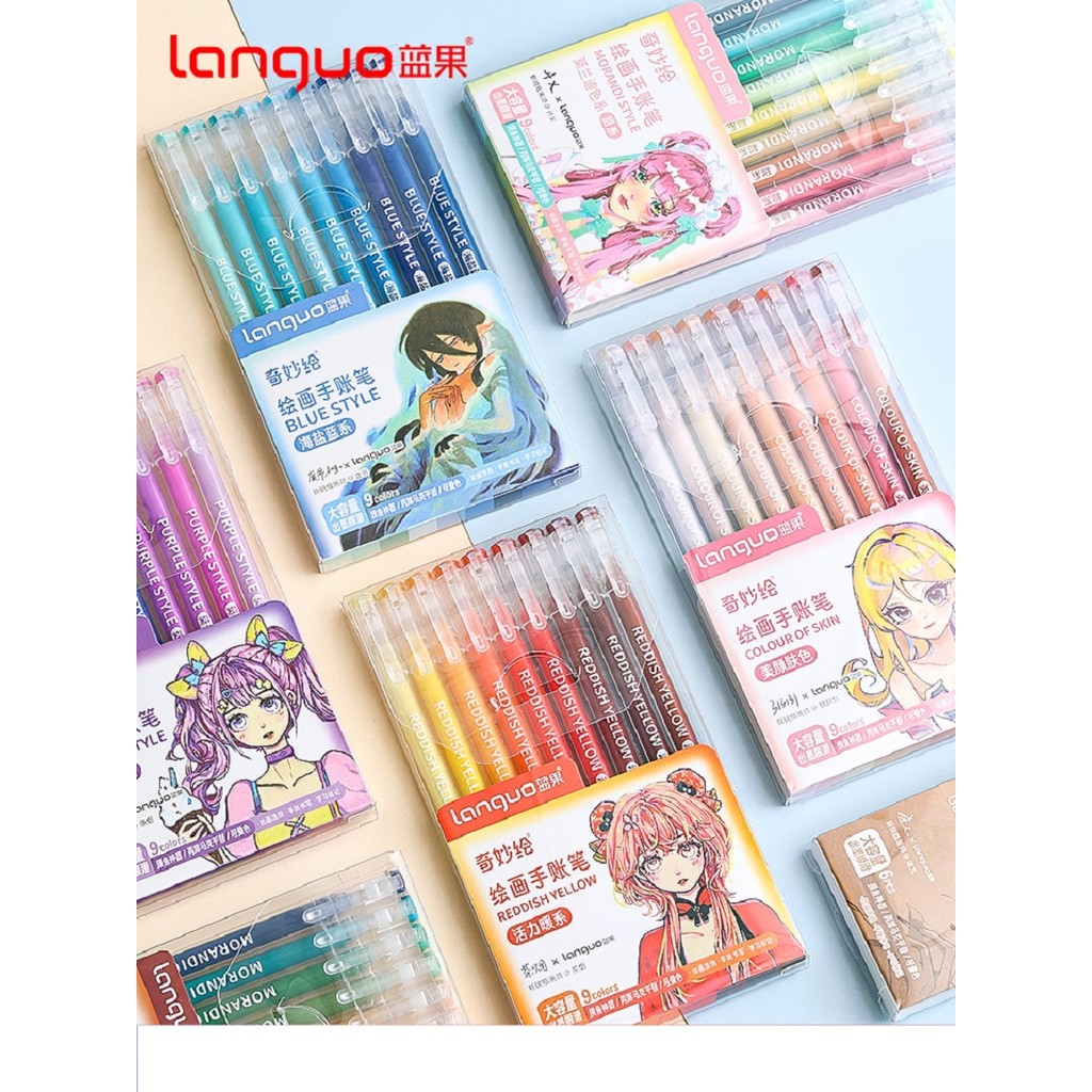 

9color/lot ScrapBook pen color neutral pen special notes key watercolor pen multi -color painting brush set Stationery cute