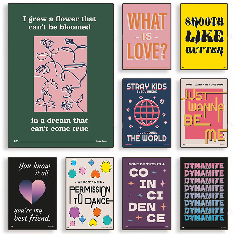 

Minimalism Hot Kpop Music Album Inspired Love Lyrics Cartoon Illustration Poster Canvas Painting Wall Art Pictures Home Decor
