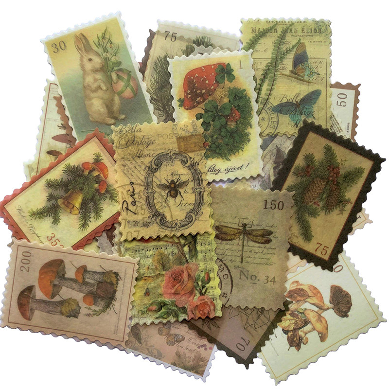 

60pcs Vintage Postage Stamp Aesthetic Classical Beauty Deco Paper Sticker For Scrapbooking, Journaling Supplies Planner