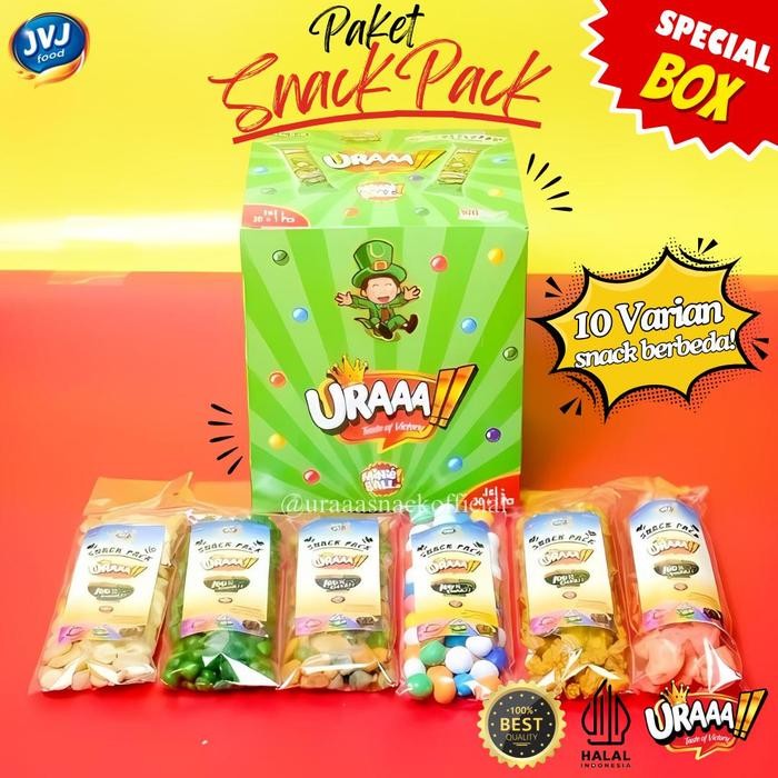 

PAKET USAHA [ISI 20+1] SNACKPACK BOX URAAA!! MIX ANEKA KACANG, JAGUNG, OPAK, CHOCO BALL Food Cemilan Cokelat Gift - Snackpack Box Hijau PROMO !