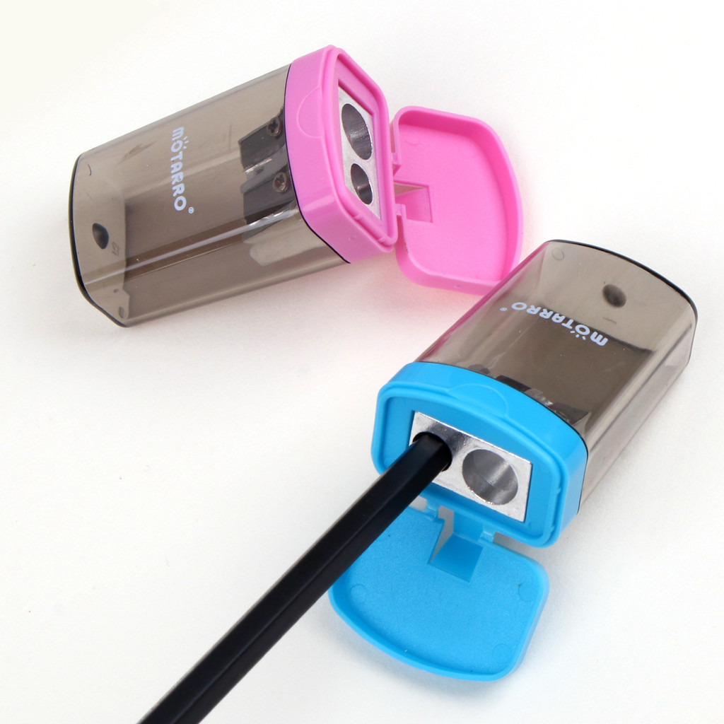 

MOTARRO 1Pcs Mini Manual Pencil Sharpener Dual Holes Design Pencil Cutting Tool Class Rewards School Supplies Blue Pink