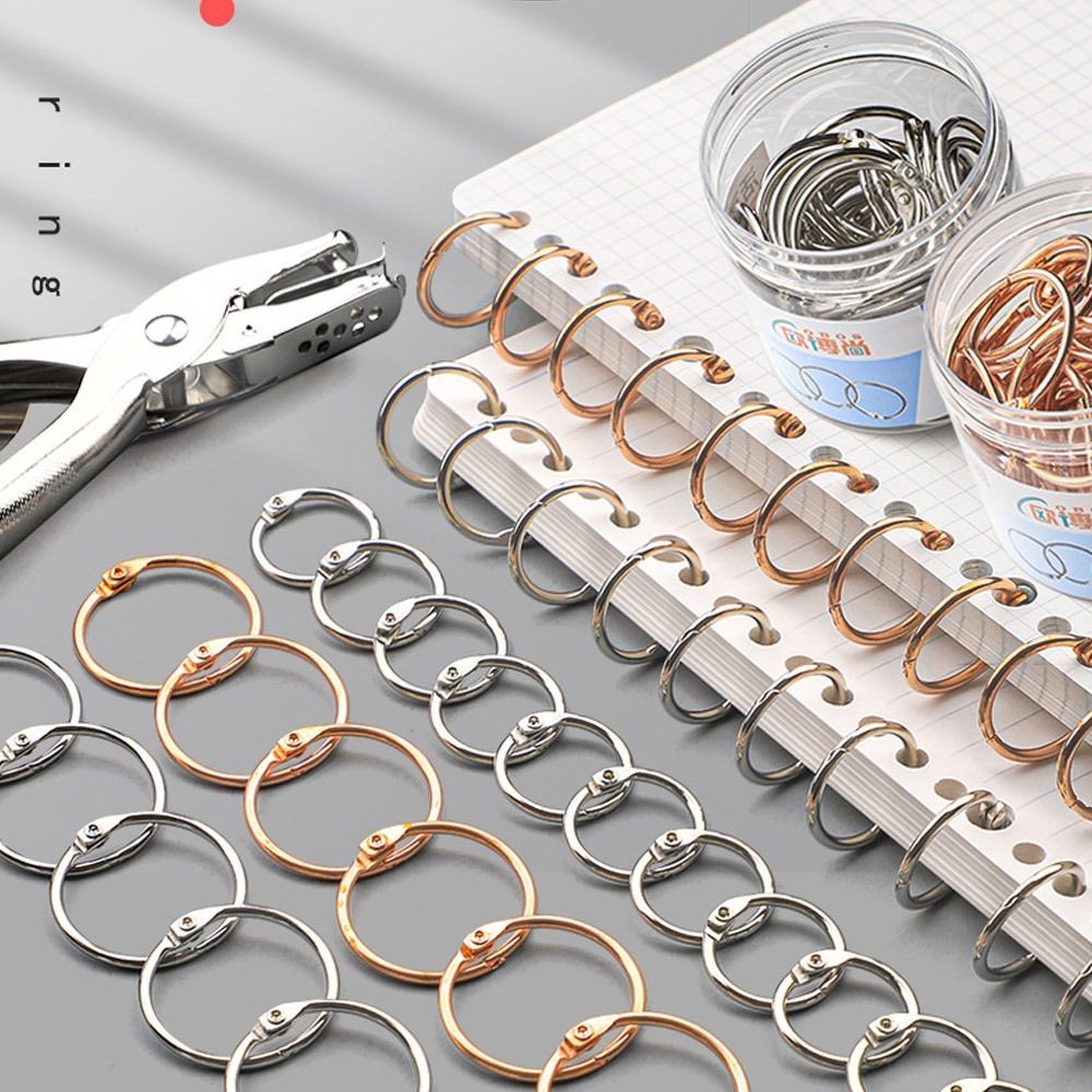 

1Box Metal Binder Ring Durable Silver/Rose Gold 20/30/40/50mm Loose-leaf Ring Clip Office Supplies Binding Clip Cards