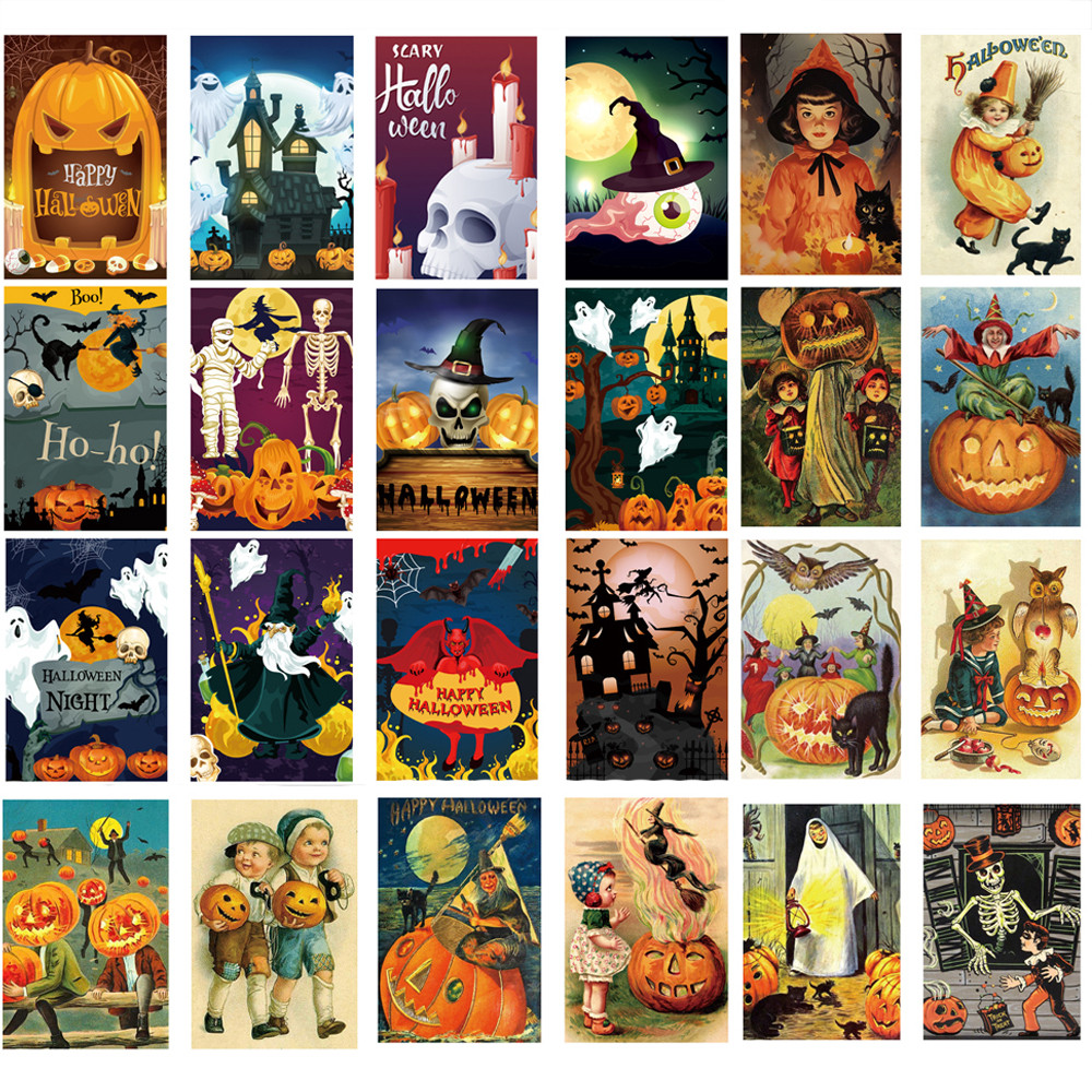 

12pcs Vintage Halloween Greeting Cards Pumpkin Ghost Invitation Postcard Trick or Treat Holiday Card Happy Halloween Party Decor