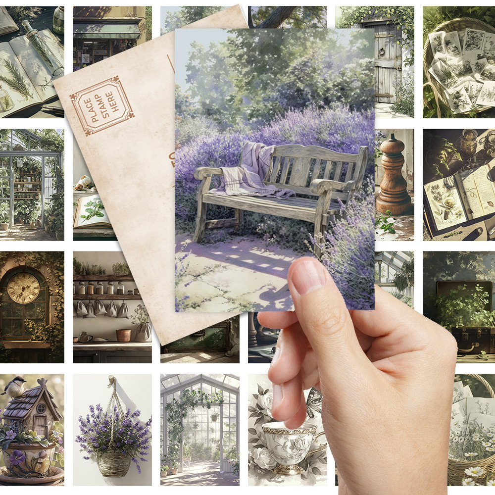 

32pcs, vintage herb garden postcards, perfect for birthday/anniversary gifts, suitable for collecting, giving, and mailing.