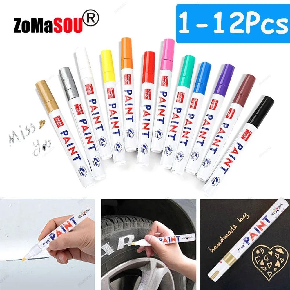 

1-12Pcs White Permanent Paint Pen Colorful Tire Markers Rubber Car Tyre Tread Markers Pens Quick Dry Waterproof for Metal Rocks