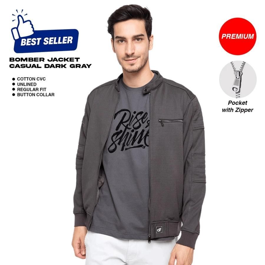 d&f CVC Jaket Pria Bomber Cut & Sewn - Abu Tua