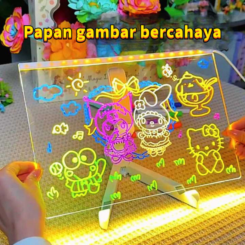 

Papan Gambar Luminous Anak/Papan Gambar DIY Akrilik Transparan yang Dapat Dihapus dengan Stand dan Kuas