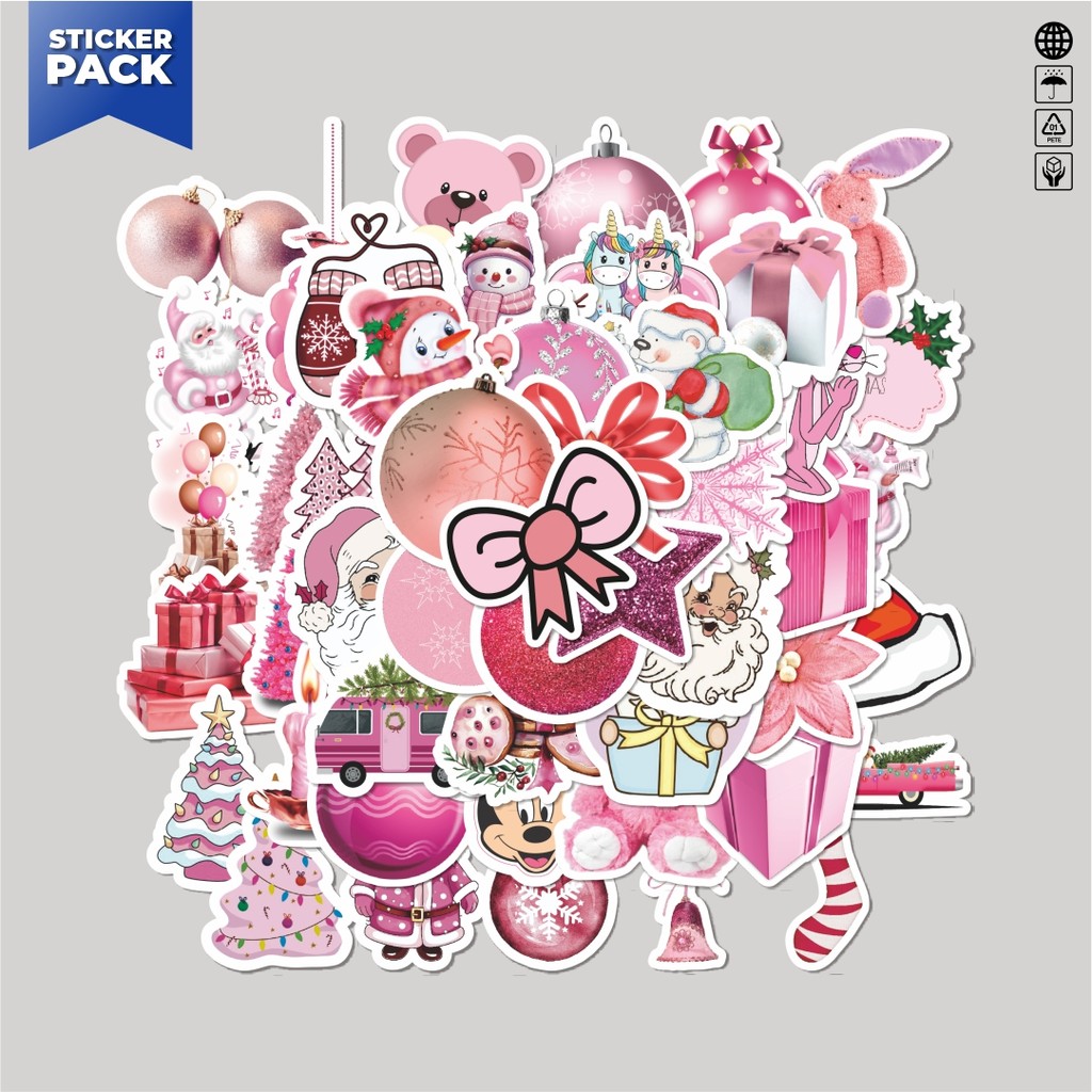 

[100PCS]Stiker Pack Stiker Pink Christmas Aesthetic Vinyl Anti Air Dekorasi Sticker Laptop Buku Journal Koper Helm Casing HP Gitar Helm Skateboard