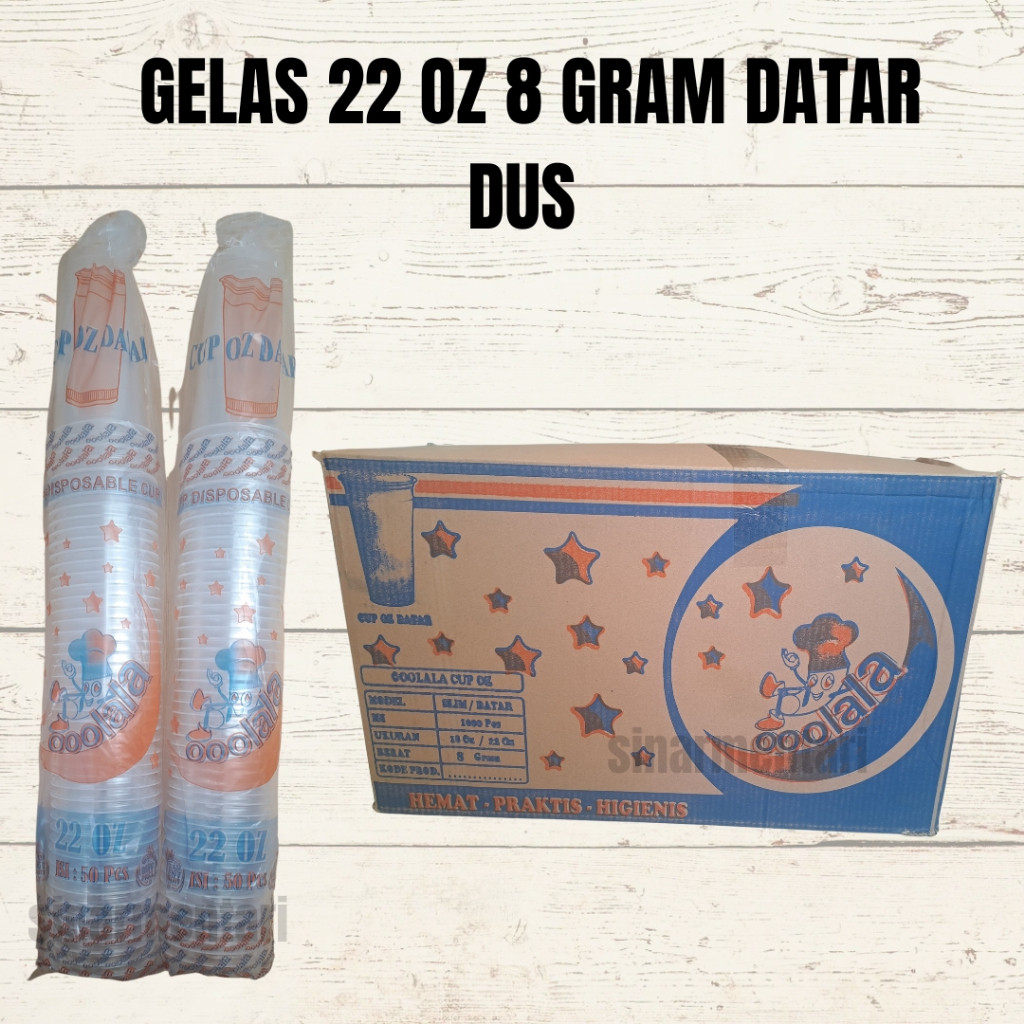 New [1 Dus] Gelas 22 oz 8 gram datar olala dus / Gelas plastik / Gelas minumPremium