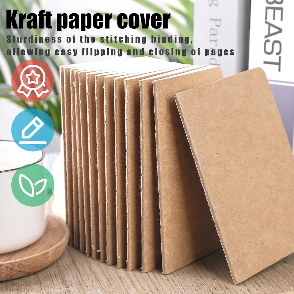 

24PCS Kraft Notebooks, 3.5x5in Pocket Notebooks Blank Paper Small Pocket Journal Notepads for School Office Home Travel Gifts