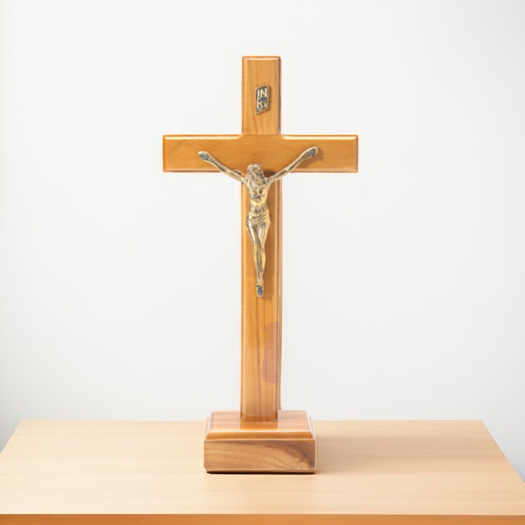 SALIB DUDUK KORPUS KUNINGAN 30 CM / SALIB MEJA / SALIB ALTAR KATOLIK / SALIB DUDUK BESAR