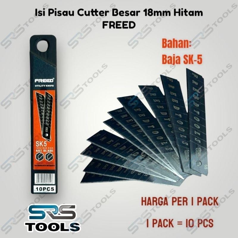 

FREED Isi Cutter Besar 18 mm SK5 / Refill Pisau Kater Baja Hitam Lebar Tebal 0.5mm
