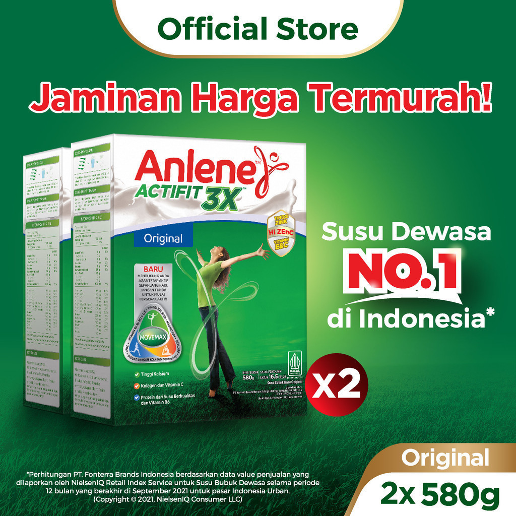 

Anlene Actifit 3X Susu Bubuk Dewasa Original 2 x 580g - Nutrisi Tinggi Kalsium Untuk Tulang, Sendi, dan Otot