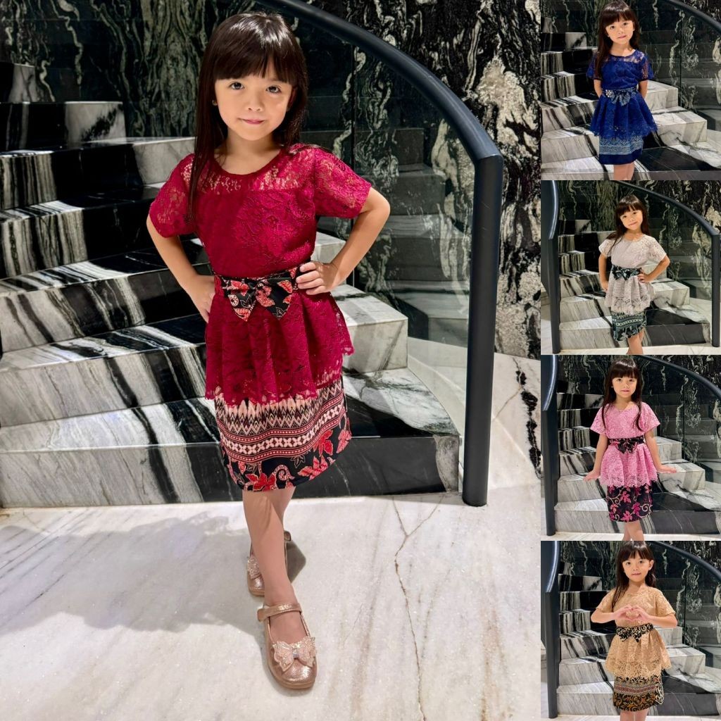 Setelan Kebaya Anak Rempel ZARA Brukat Corneli + Rok Batik Silk Prada