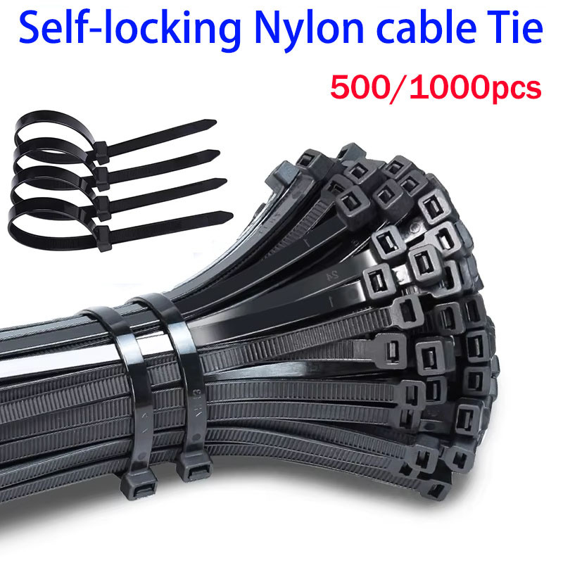 

500/1000PCS/bag Self-locking Plastic Nylon Tie Black Zip Wraps Strap Nylon Cable Tie Set Fastening Ring Loop Wire Wrap