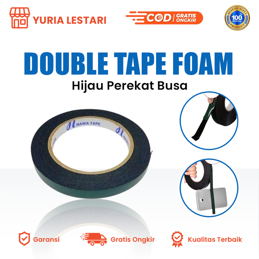 

Double Tape Foam Hijau Perekat Busa Kuat Dua Sisi Nawa Tape untuk Mobil, Kaca, Kayu, Akrilik