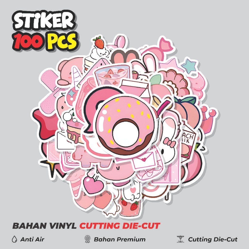 

Terbaru! 50 pcs Stiker Cute Pink Sticker Pack Dekorasi Lucu Kreatif untuk Notebook, Skateboard, HP