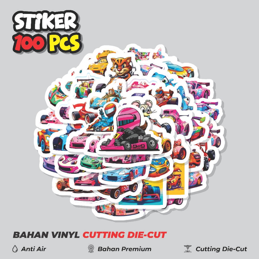 

Terbaru! 50 pcs Stiker Cute Car Racing [Balap Mobil Lucu] Dekorasi Lucu Kreatif untuk Notebook, Skateboard, HP