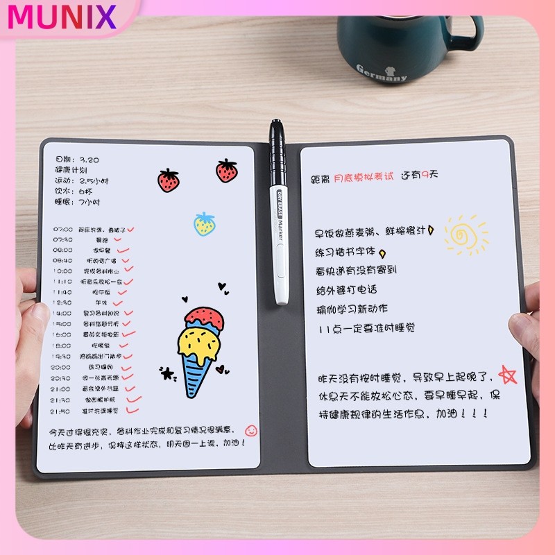 

【Ready-COD】Papan Tulis Portabel A5 - Buku Catatan Dapat Dipakai Ulang, Cover PU