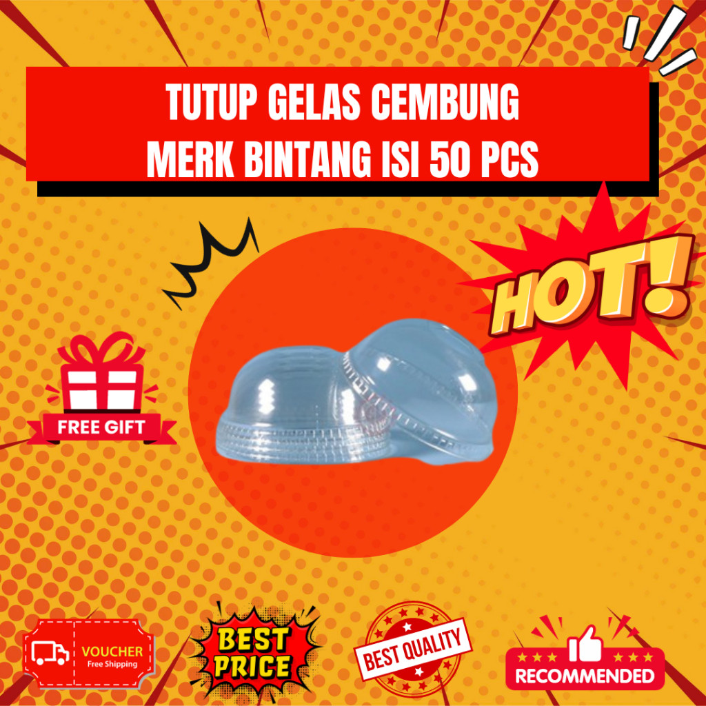 BINTANG TUTUP CEMBUNG KEMASAN CUP GELAS PLASTIK  UKURAN 8,5oz 10oz 12oz 14oz 16oz ISI 50pcs