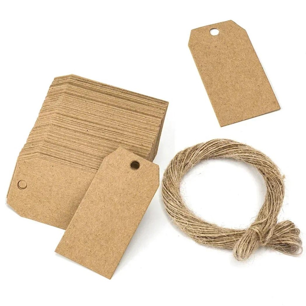 

100 Pcs Kraft Paper Tags Brown Cardboard Cards With Strings Wedding Birthday Party Gifts Tag Cookie Packaging Supplies