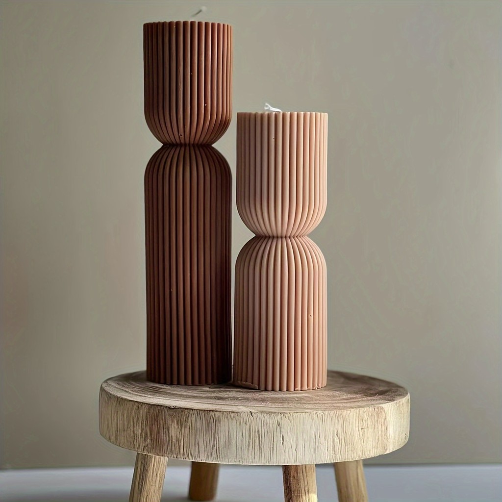 

Cylindrical Tall Pillar Candle Molds Ribbed Aesthetic Twist Silicone Mould Geometric Abstract Decora Mold Gifts Craft Home Decor