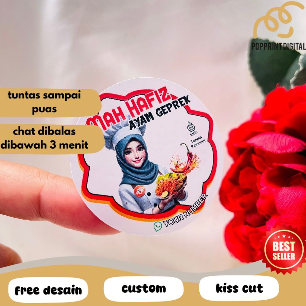 

PpD 2-4 Cetak Stiker Makanan Ayam Geprek Goreng Bulat Chromo Sticker Label Box Kardus Custom