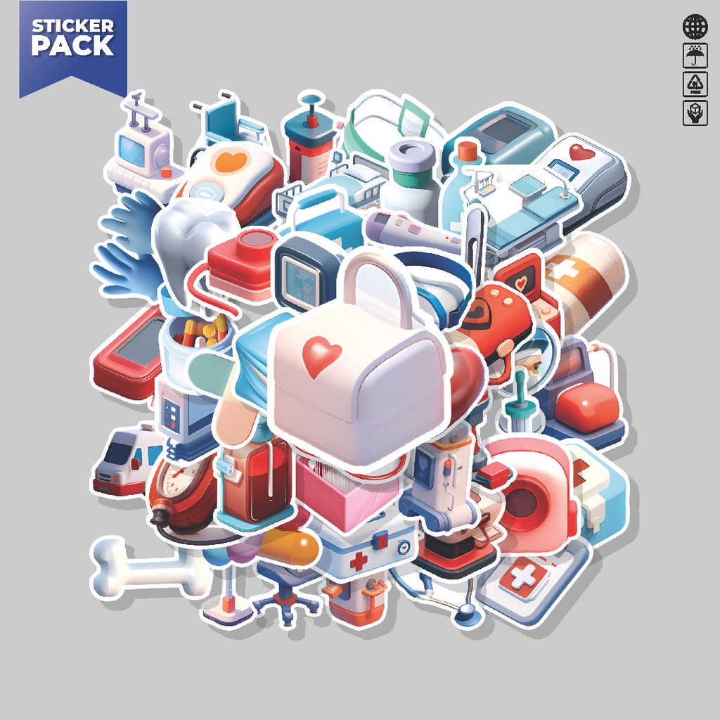 [100PCS]Stiker Pack Stiker 3D Medice Device [Perangkat Medis 3D] Aesthetic Vinyl Anti Air Dekorasi S
