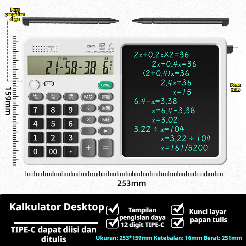 

⚡COD+Gratis ongkir⚡Kalkulator Kantor dengan Papan Tulis/ kalkulator akuntansi/ 12 Digit LCD Besar & Tombol Silent / Untuk Akuntansi & Pembukuan