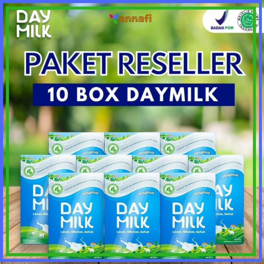 

Susu Daymilk 200gr - Paket Reseller 10 Box Susu Kambing Etawa Bantu Jaga Kesehatan Sendi dan Tulang Halal dan BPOM