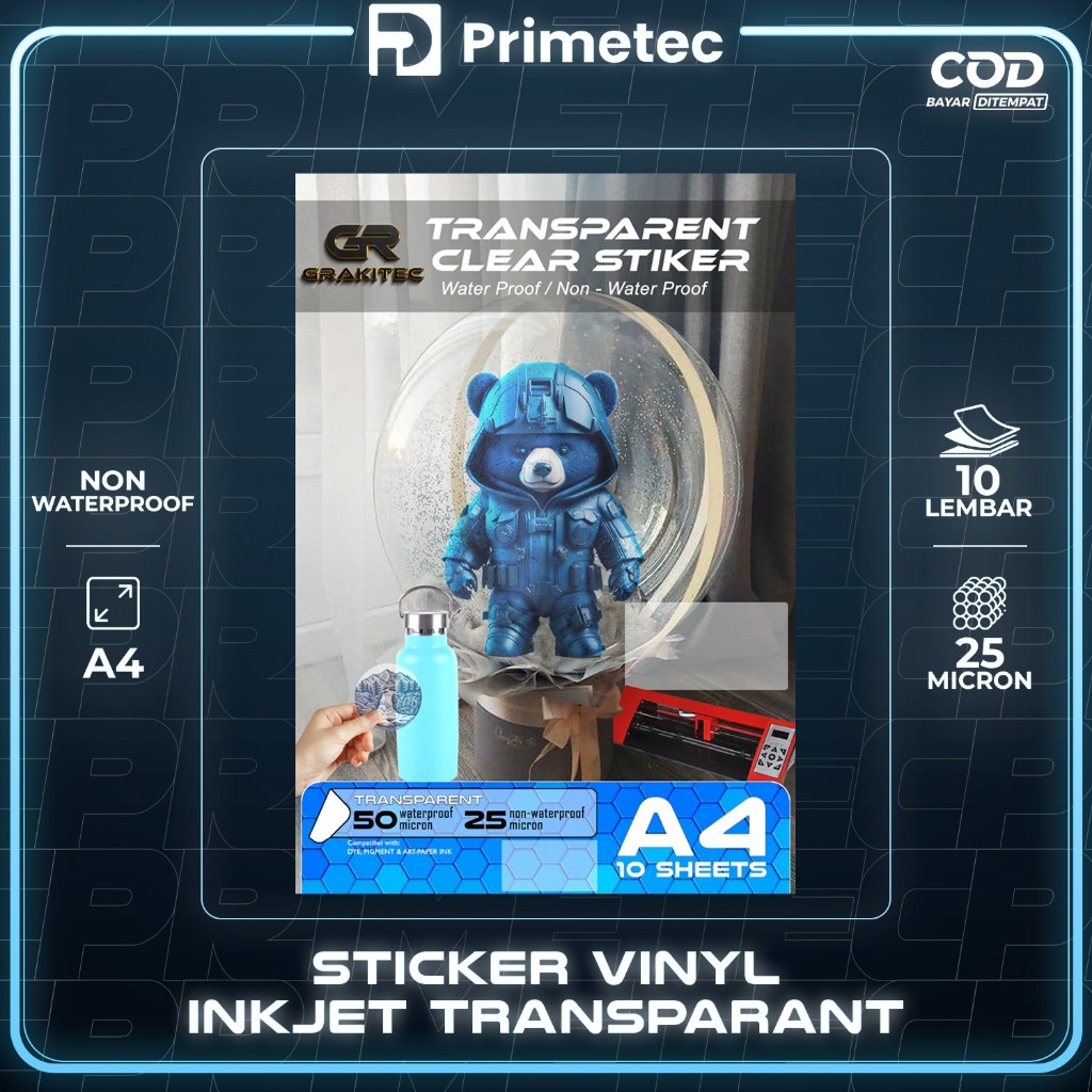 

TERMURAH Kertas Sticker Vinyl Transparan - Sticker Vinyl Transparant Waterproof / Non waterproof A4 isi 10 lembar Primetec yy-3