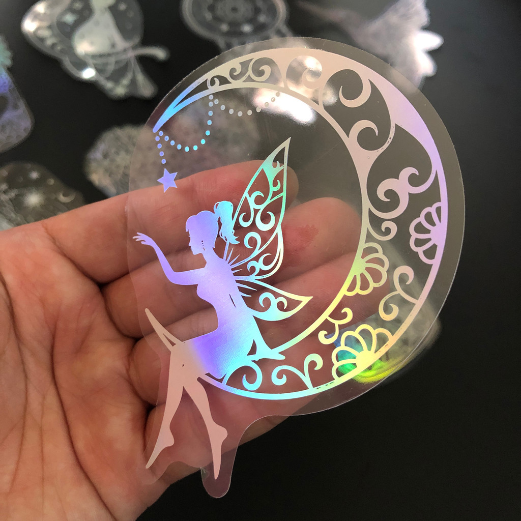 

10 Pack Larger Stickers Holographic Glitter PET Transparent Shiny Waterproof Adhesive DIY Materials, Max Size 8.5 x 17.9 CM
