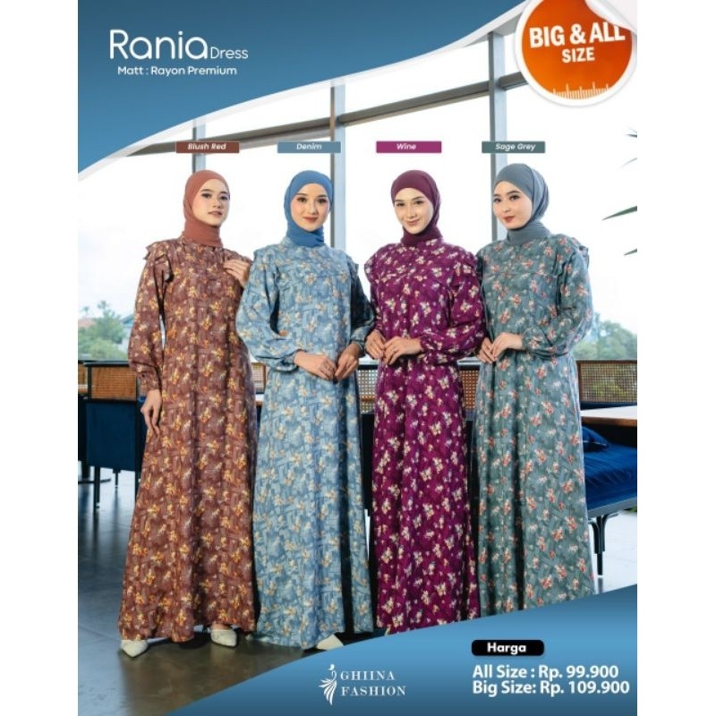 RANIA DRESS GHIINA FASHIONABLE BUSANA MUSLIM BAKU KONDANGAN GAMIS