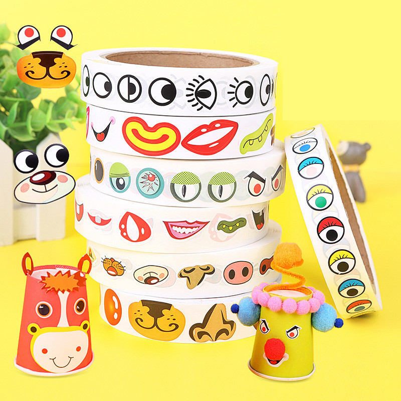 

1000Pcs/Roll Cartoon Eyes Nose Mouth Stickers With Self Adhesive Children's Handmade DIY Creative Materials Decoration