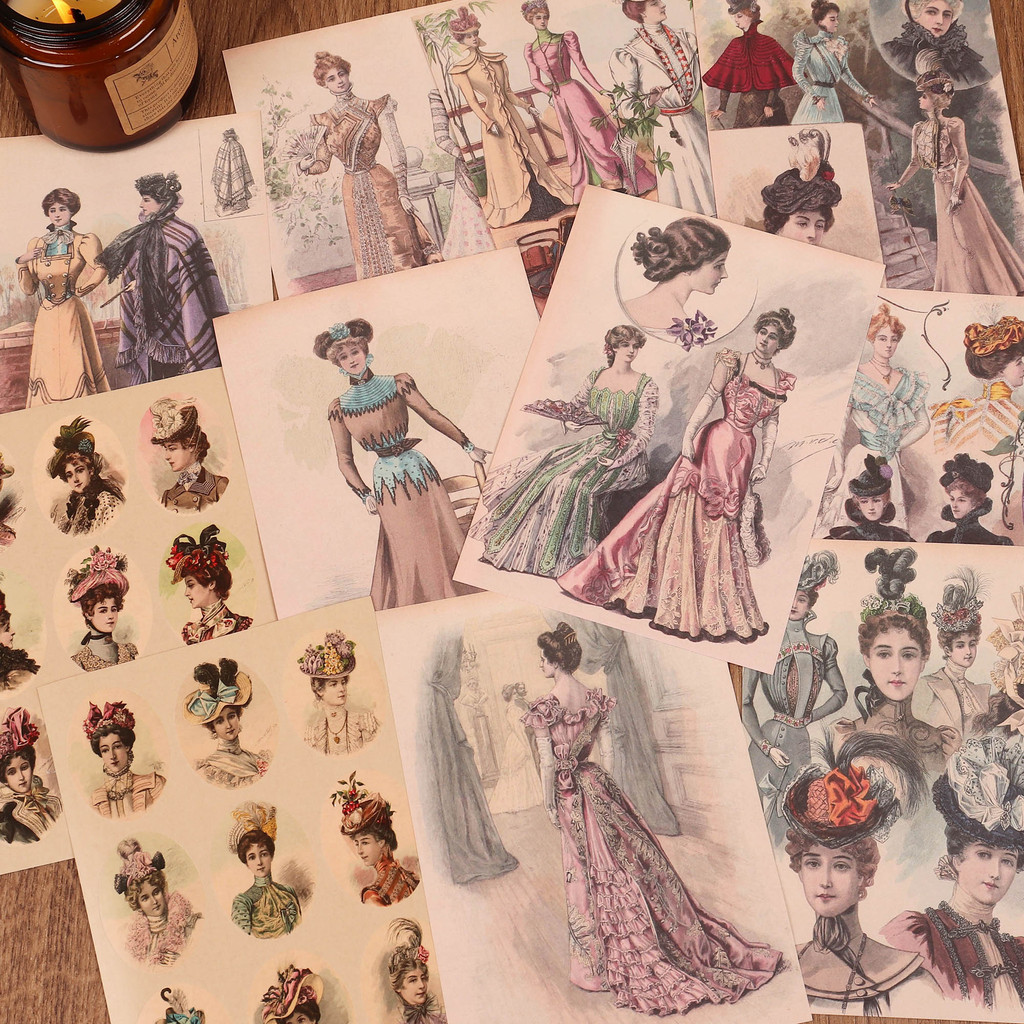 

JAIIMAN 60pieces Vintage Dance Dress Trimmable Junk Journal Paper Supplies With Sticker,for Arts Crafts,Scrapbooking Supplies