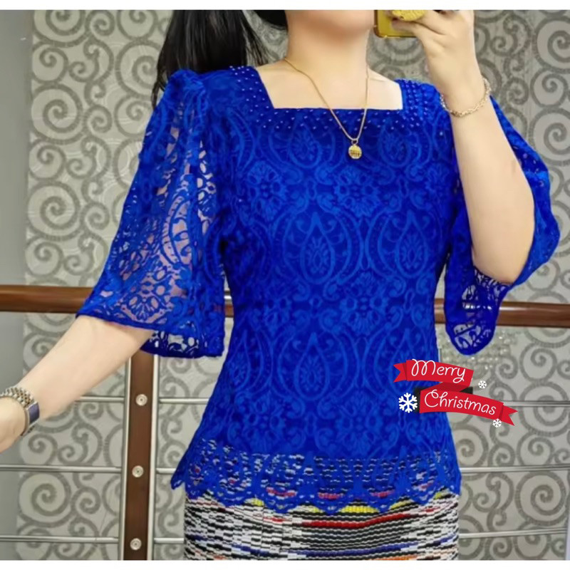 AJISHOP Baju Blouse Brokat Natalan Baju Wanita Baju Atasan Maira Baju Kondangan