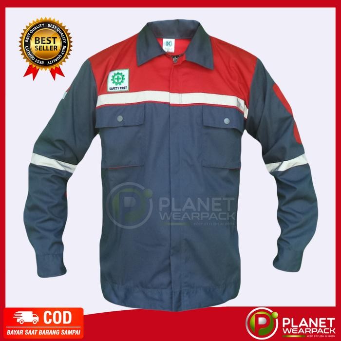 Baju safety wearpack kemeja atasan abu merah werpak katelpak - 4XL