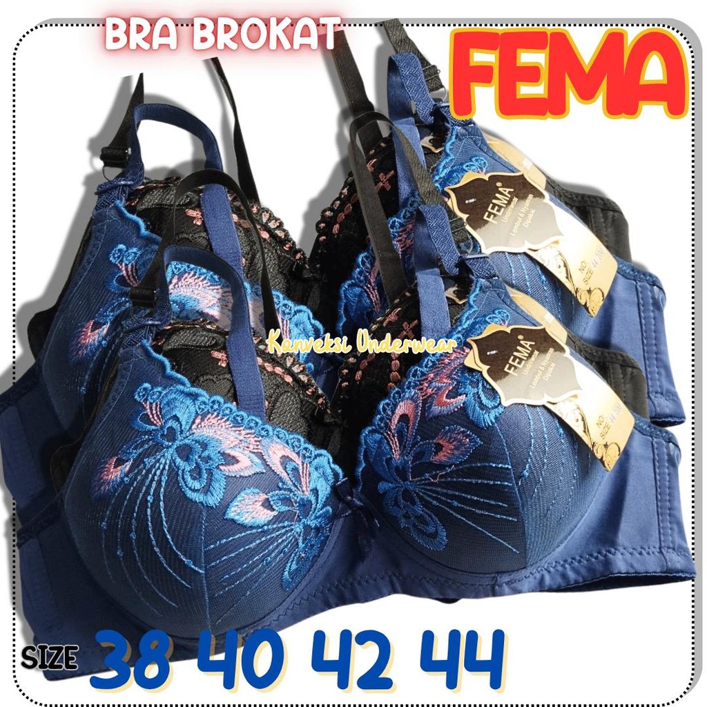 BRA wanita brokat tanpa kawat – bh FEMA renda halus size 38 40 42 44 BRA BROKAT